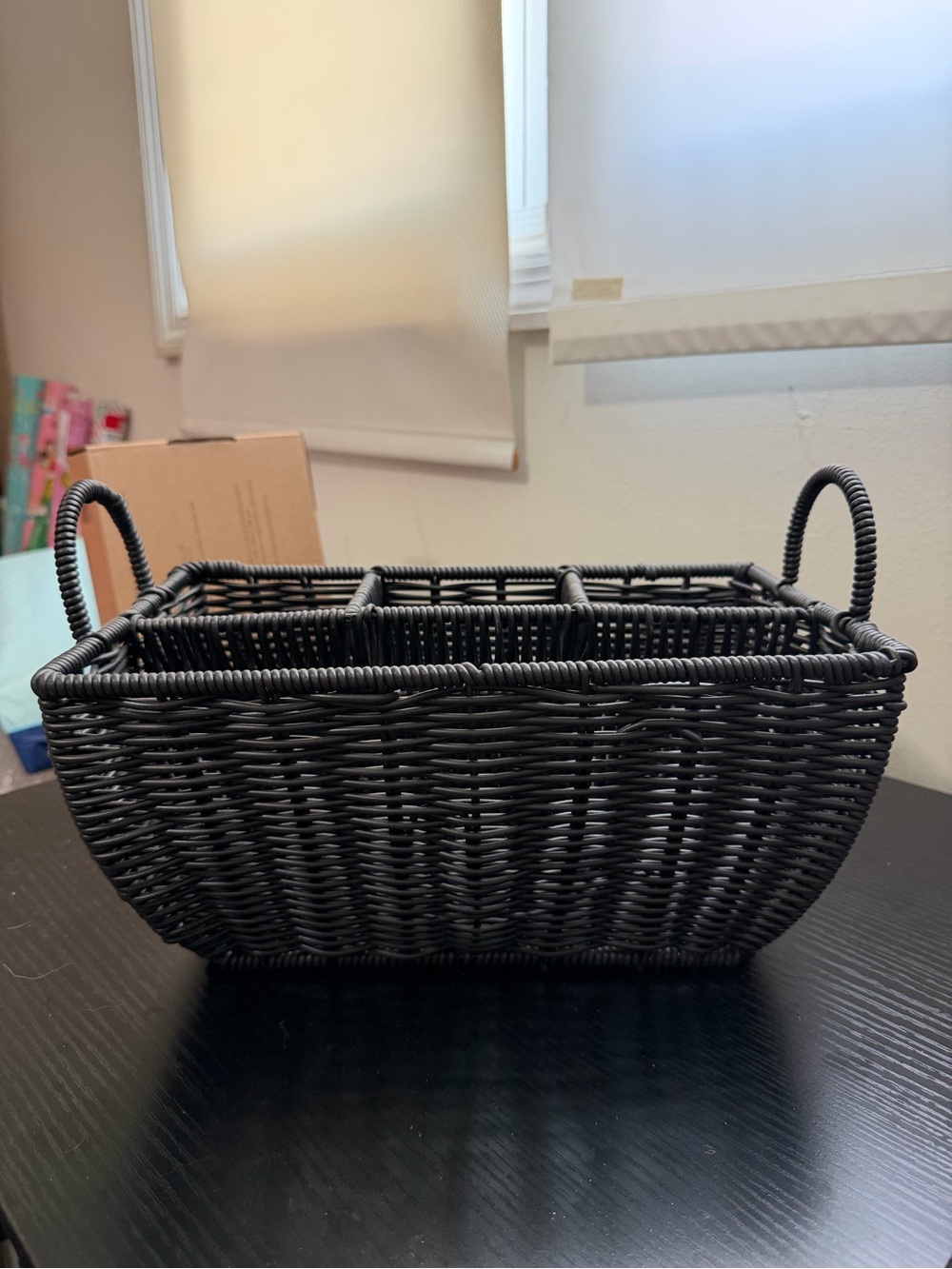 Woven Black Nautica Rattan Utensil Caddy with Handles